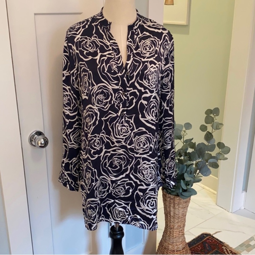 Brooks Brothers | 100% silk | navy & white | floral | shirt | dress
